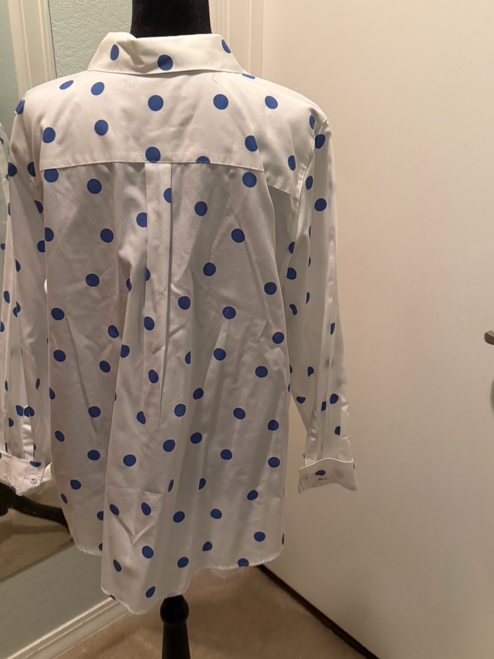Foxcroft White Button-Down Shirt with Blue Polka Dots - Picture 4 of 5